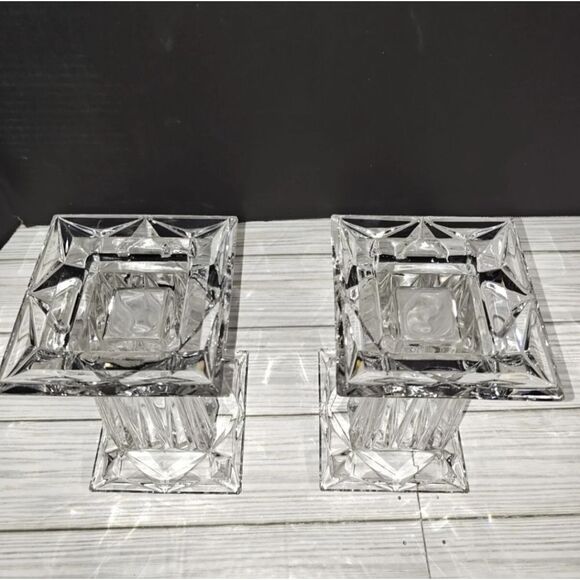 German PartyLite Quad Prism 7” Crystal Square Pedestal Pillar Candle Holder Vase - Picture 6 of 9